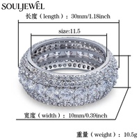 Bague Souljewel Iced Out Eternity Band à 5 rangs de zircons pavés, style hip-hop pour hommes et femmes, plaquée or 14 carats, accessoire streetwear de luxe