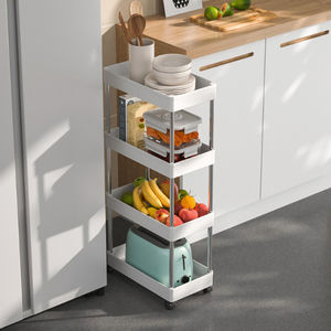 Troli plastik ruang tamu, troli penyimpanan multifungsi dengan roda 3 tingkat, troli penyimpanan dapat digerakkan - Product Image 2