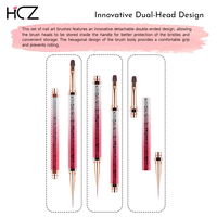 Pinceaux à ongles hexagonaux antidérapants Hechunzi entièrement personnalisables, nouvelle conception colorée tout métal à double tête détachable