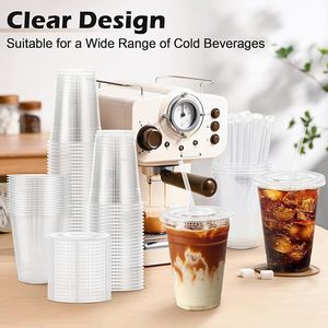 Gobelets en papier jetables pour boissons froides 8 oz, simple paroi, qualité alimentaire, blancs, avec couvercle et paille - Product Image 5
