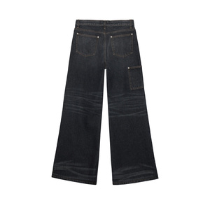 Custom Relaxed Vintage 60s <strong>70s</strong> Bell Bottom Classic Flared Retro Leg Disco Denim Jeans Pants <strong>Mans</strong> Washed Black Baggy Flared Jeans - Product Image 2
