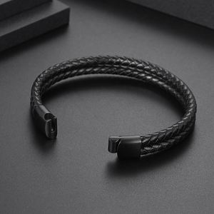 Wholesale Premium Men's Retro Woven Magnetic Buckle Brown Genuine <b>Leather</b> <b>Bracelet</b> with Stainless Steel Promotional Wristbands - Product Image 3