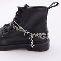 Chaîne de chaussure avec pendentif croix et étoile en alliage plaqué, accessoire de style punk pour bottes Martin pour femme, blanc K, collection automne 2024