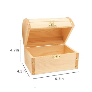 <strong>Unfinished</strong> <strong>Wooden</strong> Box with Hinged Lid Unpainted DIY Craft Storage Box Jewelry Treasure <strong>Chest</strong> for Art Home Storage Organizer - Product Image 2