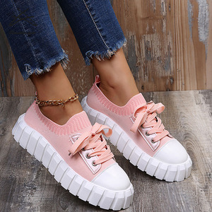 Zapatillas <span class=keywords><strong>de</strong></span> <span class=keywords><strong>Tenis</strong></span> para Mujer Talla Grande, con Cordones, Suela Gruesa, Transpirables, Casuales, <span class=keywords><strong>de</strong></span> Color Sólido, Estilo Plano para Caminar - Product Image 5