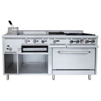 Cuisinière à gaz commerciale de 72 pouces avec 4 brûleurs, plaque chauffante, salamandre, gril et friteuse |   Équipement de cuisine de restaurant robuste