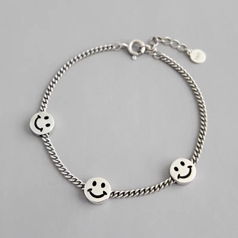 2019 New Fashion 925 Silver Popular Simple Smile Face Chains Women Bracelets Jewelry