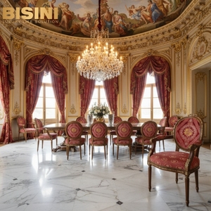 Sillas de Comedor de Lujo Estilo Boutique Europeo, Estructura de Madera Hecha a Mano, Decoración Dorada, <span class=keywords><strong>Asiento</strong></span> de Terciopelo Rojo Vintage Suave, Silla de Anfitrión Confortable - Product Image 3