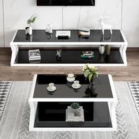YQ FOREVER Ensemble de 2 meubles de salon en verre trempé, meuble TV, table basse, meuble de rangement