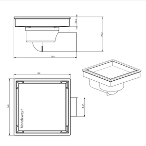 Mondeway Drain carré en <span class=keywords><strong>plastique</strong></span> de taille 150x150mm conception réversible sur grille d'insertion de carrelage de haute qualité poli miroir - Product Image 3