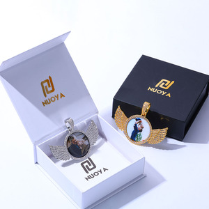 Liontin Kalung Perak 925 NUOYA Iced Out <span class=keywords><strong>Angel</strong></span> Wings dengan Moissanite, Liontin Foto Custom, Perhiasan Trendi untuk Wanita - Product Image 4