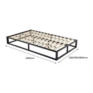 Cadre de lit en métal avec <span class=keywords><strong>sommier</strong></span> à lattes en bois, assemblage facile, tailles double et king size, mobilier moderne, base de lit pliable - Product Image 2