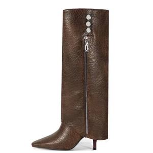 Botas Altas Plegables por Encima de la Rodilla para Mujer, Talla Grande 45, Tacón Fino Alto, Punta Puntiaguda, Estilo Stiletto, para Vestir - Product Image 1