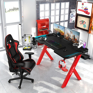 Nhà Máy Giá 120 cm tùy chỉnh RGB LED ánh sáng màu đen áo giáp Máy tính chơi Game bàn bảng văn phòng Kim Loại Mesa Gamer với chân Đỏ - Product Image 1