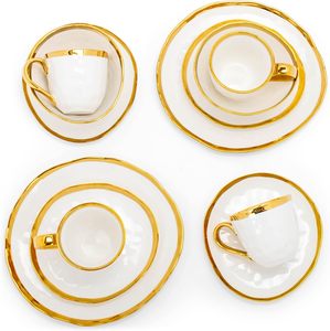 Ensemble de vaisselle de mariage jetable 6 pièces en porcelaine céramique blanche nordique moderne avec incrustations dorées (cuillère, fourchette, couteau, baguettes) - Product Image 2
