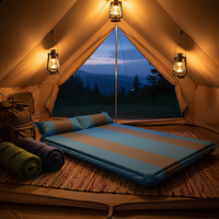 Matelas de camping auto-gonflant rayé pour 2 personnes, F5 Pongee PVC imperméable, double tapis de couchage avec oreillers