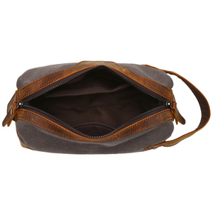 Aurora proveedor china de encargo de alta calidad de lona gris de cuero de Caballo loco de maquillaje bolsa - Product Image 3
