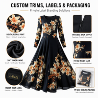Fabricant de robes midi sur mesure pour femmes, robe d'été à imprimé floral, manches longues, élégante, imprimée, coupe évasée, col rond