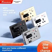 Câble de charge rétractable USB multifonction, port Type-C, prise 13A, normes britanniques/européennes, interrupteur mural universel