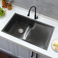 Lavabo fait à la main bol simple évier de cuisine couleur noire évier en acier inoxydable lavage à la main avec plateau