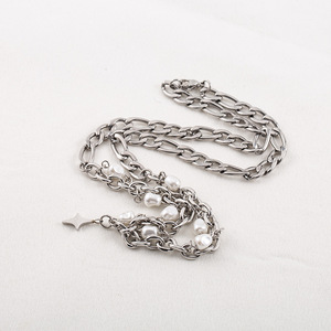 Collar de clavícula de acero inoxidable con perla sintética y dije de estrella de cuatro puntas para hombre - Product Image 4