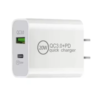 Paquete de 2 cargadores de pared PD de 20W USB tipo C cargador rápido 2A salida UE EE. UU. Enchufe estándar adaptador de corriente caja de enchufe Cable de bloque de carga