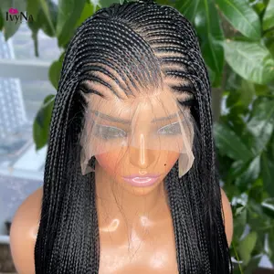 Full Lace Box Braided Wig Synthetic Ombre Brown Long Straight