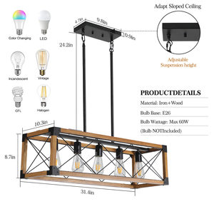 Lustre linéaire <span class=keywords><strong>de</strong></span> ferme <span class=keywords><strong>de</strong></span> 33.5 pouces à 5 lumières pour <span class=keywords><strong>luminaire</strong></span> suspendu <span class=keywords><strong>de</strong></span> <span class=keywords><strong>table</strong></span> <span class=keywords><strong>de</strong></span> <span class=keywords><strong>billard</strong></span> <span class=keywords><strong>de</strong></span> salle à manger, finition rustique en grain <span class=keywords><strong>de</strong></span> bois - Product Image 3