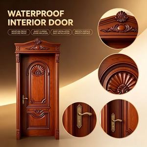 Puertas de Madera Compuesta Lacada <span class=keywords><strong>Caoba</strong></span> con Tallado Europeo para Dormitorio, Hotel, Apartamento, Villa, Impermeable - Product Image 1
