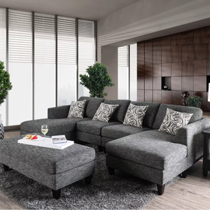 Gray Chenille 5pc <b>U</b>-Shape Sofa Set Apartment Hotel <b>Living</b> Room Furniture Pillows Armless Chair Ottoman Chaise Plush - Product Image 1