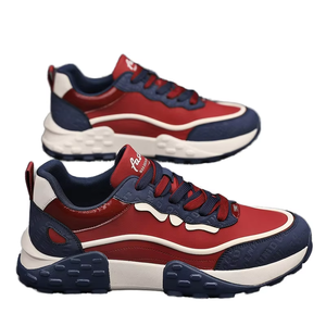 Zapatillas casuales para hombre de alta calidad, rojas y azules, transpirables, con cordones, de lona, estilo chunky para caminar. - Product Image 1