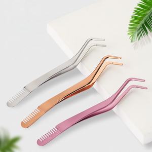 Pinky leem Wholesale Lash Extension Tweezers Private Label Stainless Steel Curved Eyelash Applicator Tweezers Custom Logo - Product Image 3