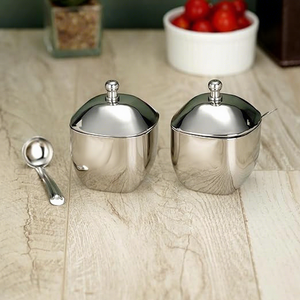 Stainless Steel Sugar Jar With Lid Round Metal Food <b>Container</b> Minimalist Design Tableware Capacity - Product Image 1