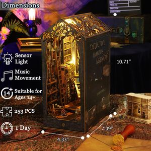 Booknooks bricolage 3d puzzle en bois serre-livres miniature maison de poupée kit livre coin livre étagère insérer étagère décor - Product Image 4