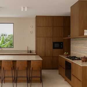 Armoires de <span class=keywords><strong>cuisine</strong></span> modulaires écologiques de haute qualité, style Japandi, placage de bois de noyer, avec robinet - Product Image 3