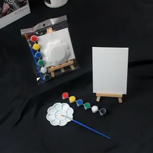 BESTLINE 2024 Art Canvas 10*10cm Children's Mini DIY Graffiti Paint Easel Paintbrush Canvas Set With Thickness 3mm
