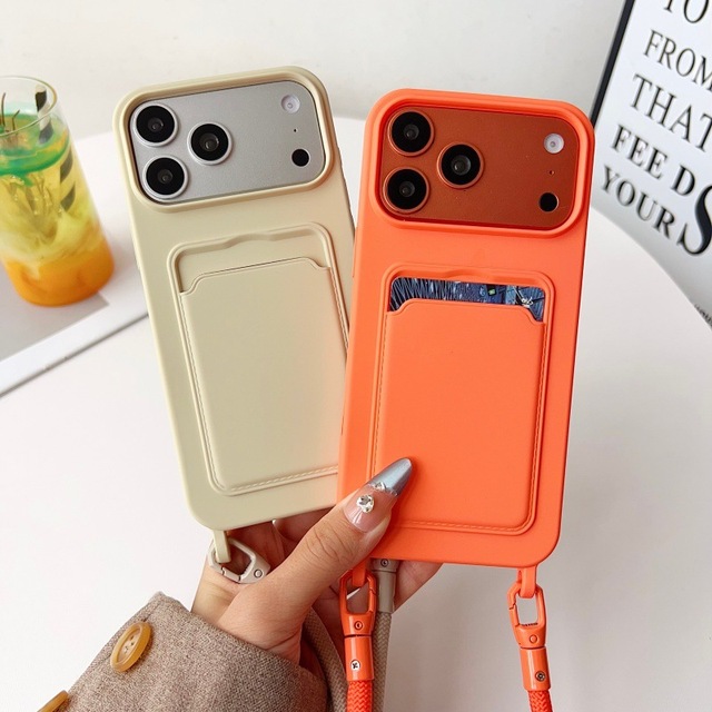 Dual-zipper TPU Plain Crossbody Case with UV Painting Solid Color Card Slots Strap for 17 Air 16 Plus 14 13 12 16