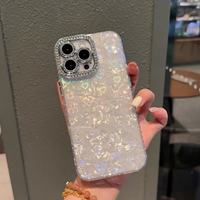 Étui de téléphone antichoc en TPU avec texture coquillage de luxe, style Ins, décor diamant et peinture UV pour 17 Pro Max 15 14 13 Pro