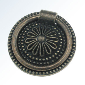 Vintage <b>Antique</b> Bronze & Black Iron Circular Ring Pull Hardware for Cabinet Drawer <b>Wardrobe</b> Dresser - Product Image 1