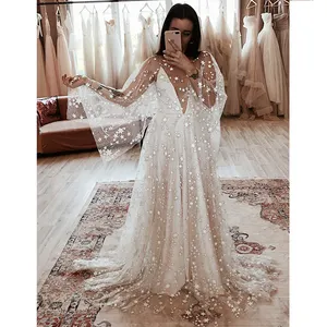 Unique luminous stars lace bohemian gown two-piece A line wedding dress bridal gown for gorgeous bride