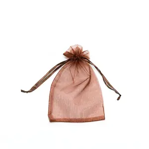 Commercio all'ingrosso logo personalizzato organza piccolo grande sacchetto regalo gioielli da sposa trasparente organza borsa con corda di raso
