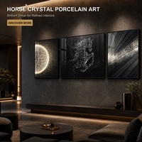 Triptyque mural Cheval Noir, design à particules argentées, pour hôtel, salon, réception, décoration intérieure moderne de salon
