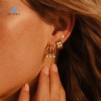 Ensemble de bijoux SUMMLY18K en acier inoxydable plaqué or, élégant, simple et polyvalent, avec pendentif géométrique incrusté de zircon exquis, bague et boucles d'oreilles