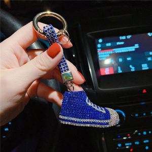 Lujo completo Rhinestone mini zapato de lona llavero Bling pareja diamante 3D zapatilla brillo cristal llavero para niñas coche llavero - Product Image 5