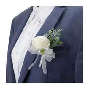 Artificial White Rose Flower Wedding Corsage Bride Bridesmaid Wrist Flowers Opening Meeting Boutonniere Wrist Corsage