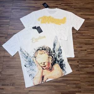 เสื้อยืดแขนสั้นผ้าฝ้าย 100% พิมพ์ลายเรโทรคุณภาพสูง สไตล์ฮิปฮอปลำลองแนวสตรีท สำหรับผู้ชาย รุ่น Mixed Emotions - Product Image 2