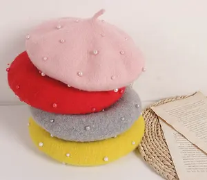 Crianças Crianças Criança Novidade Lã Knit Beret Hat com pérolas gerais Decoração