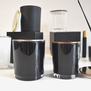 Biểu Tượng Tùy Chỉnh Màn Hình In Màu Đen & Trắng 12Oz Để 2Oz Nến Thủy Tinh Jar Tàu Chủ Với Kẽm Hợp Kim Bạc Nắp Hộp Xi Lanh Loại - Product Image 2