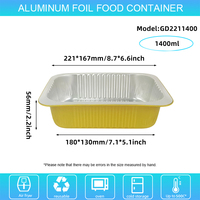 Conteneur en aluminium jetable doré de 1400 ml, plaque de cuisson rectangulaire, plateau de rôtissage pour barbecue, boîte d'emballage alimentaire à emporter, vente en gros