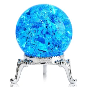 40mm Crystal Ice Cracked Ball Paperweight,Blue Glass Crystal Ball,Crystal Fengshui Sphere for Home Wedding Office Fish Tank Deco